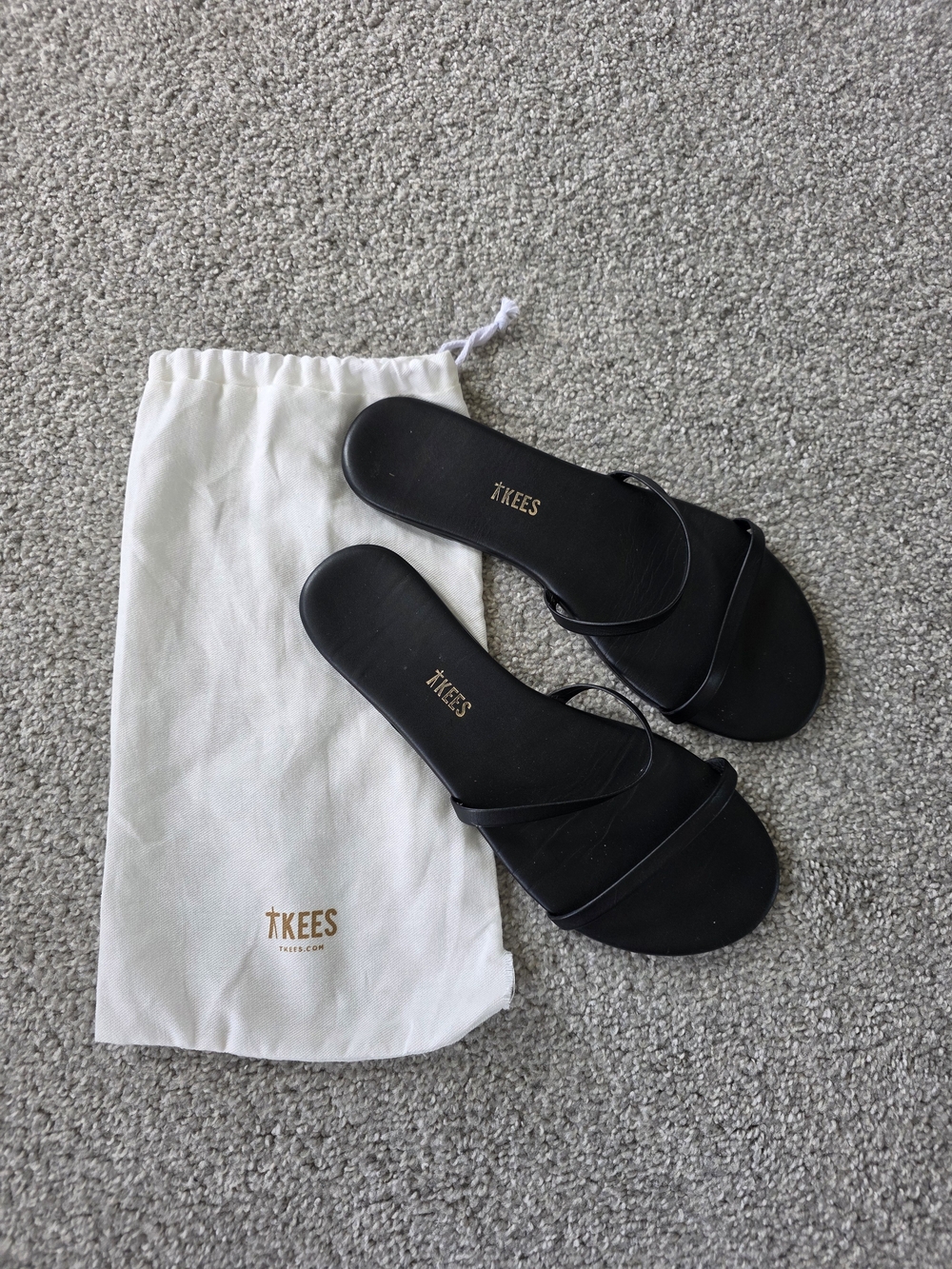TKEES Gemma Black Minimal Strappy Slide Sandals